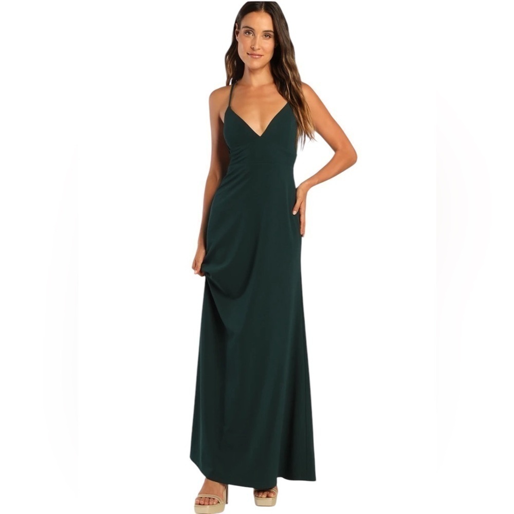 Lulus Be My Date Hunter Green Lace-Up Maxi Dress Small Cocktail Formal Wedding